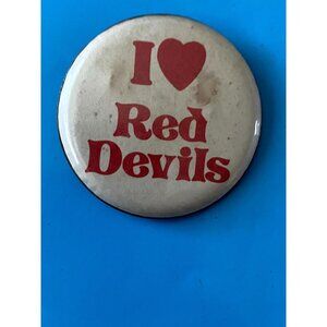 Vintage I love Red Devils Heart School Pinback Button Pin